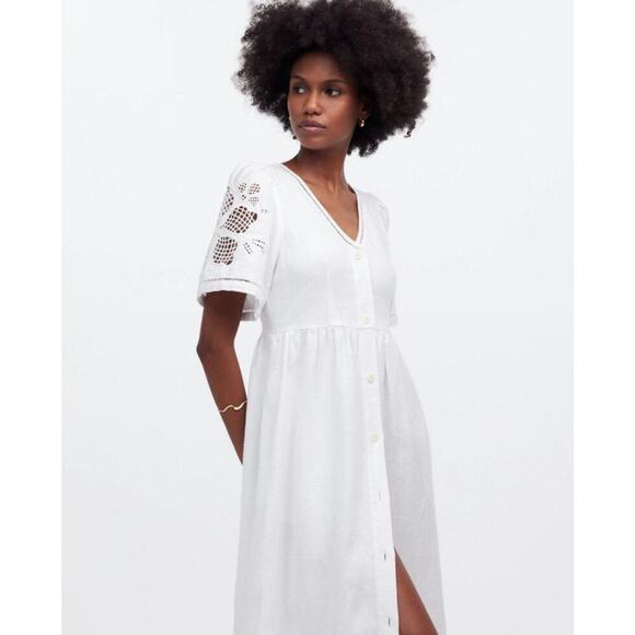 Madewell Dresses & Skirts - Madewell Cassie Button-Front Midi Dress in Linen White Size XXS